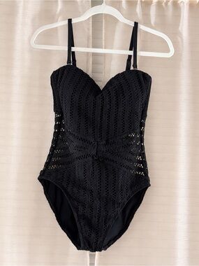 Kenneth Cole NWOT Black Crochet One-Piece Swimsuit